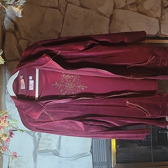 Quacker Factory Set Velour Bedazzled Full Zip Track Jacket with Top 3X Gold - Picture 3 of 8